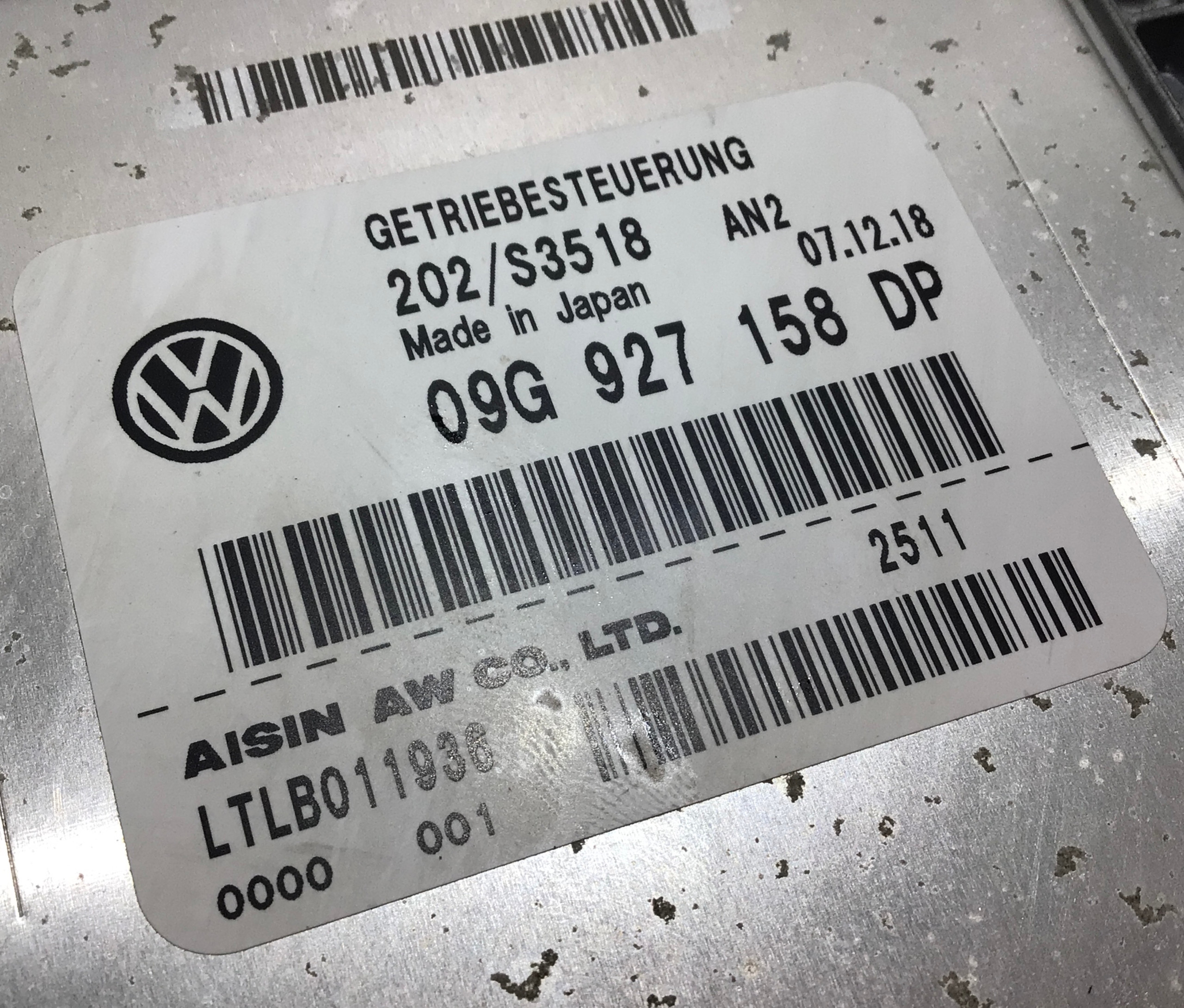 2019 Volkswagen Beetle Turbo Automatic Transmission Control Module / 09G927158DP / VB008 - Image 5