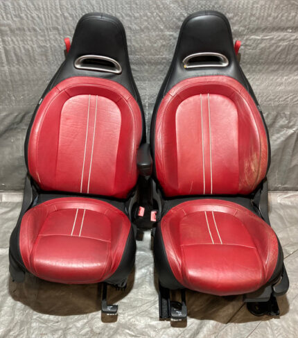 2012-2013 Fiat 500 Abarth Black / Red Leather Front Seats / Pair