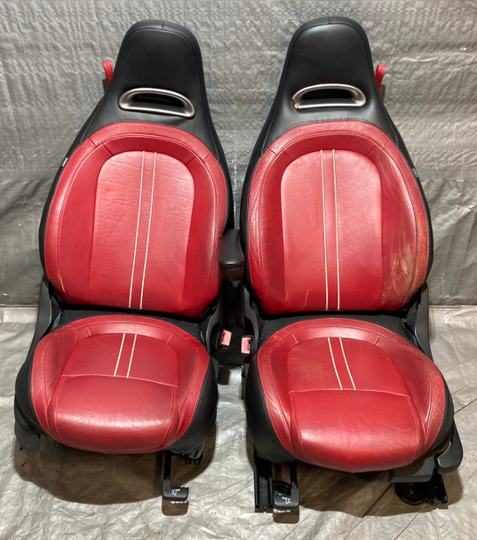 2012-2013 Fiat 500 Abarth Black / Red Leather Front Seats / Pair