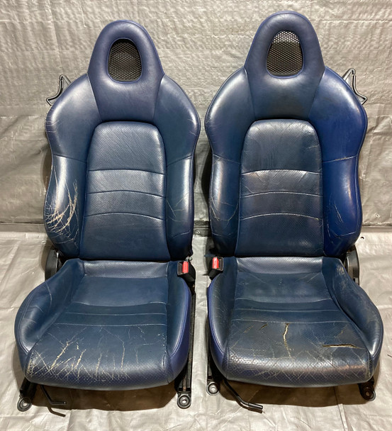 2000-2005 Honda S2000 OEM Blue Leather Seats / Pair *DAMAGE* / HS005
